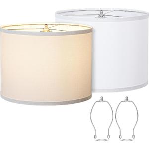 Lamp Shades Set of 2, Drum Lampshades 13" Top x 13" Bottom x 10" High with Spider Fitter, Large Replacement Lamp Shades for Table Lamps, Floor Lamps, Easy Assembly Required (2, White)