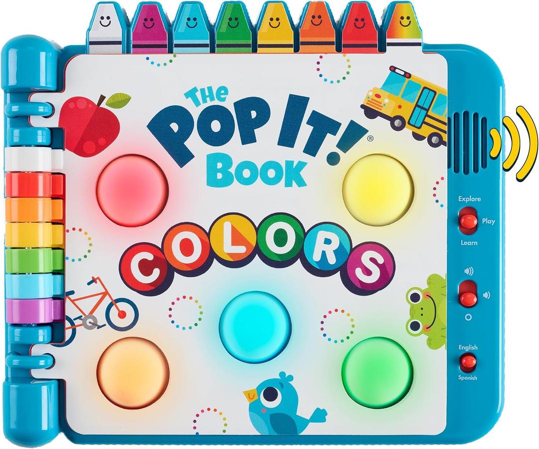 Chuckle & Roar Pop It! Book: Colors Interactive Sensory Learning Book with Bilingual English & Spanish Play, Grow-with-Me Modes, Quiet Mode, Color Learning Toy for Toddlers Ages 14+