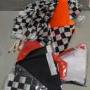 Racing Cars Birthday Decorations - Racecar Centerpiece Decoration Kit for Kids - (12) Orange Traffic Cones, (24) Checkered Flags, Plastic Tablecloth (54"x108") Birthday Banner Race Car Theme (38pcs)