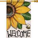 Welcome Spring Summer Sunflower Decorative House Flag, Bee Garden Yard Outside Decorations, Farmhouse Outdoor Large Home Decor Double Sided 28 x 40