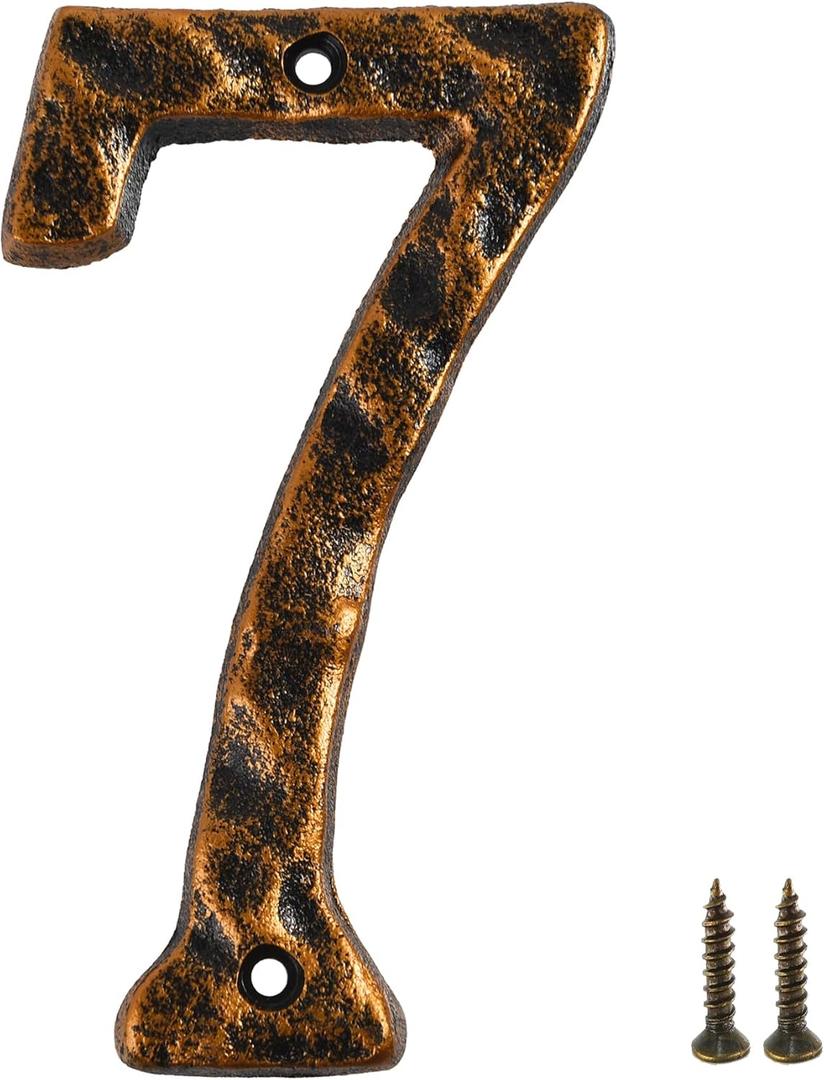 5.5 Inch Cast Iron House Numbers - Hammered Finish Mailbox Numbers - Metal Address Plaque Numerals - Weatherproof, Easy to Install, Soild Home Decor/Number 7