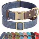 Didog Soft PU Leather Dog Collar for Large Dogs,Classic Adjustable Wide Dog Collars with Quick Release Metal Buckle,Easy Clean and Comfortable with Nylon Lining,Blue,XL Neck 20-27", Width 1.2"