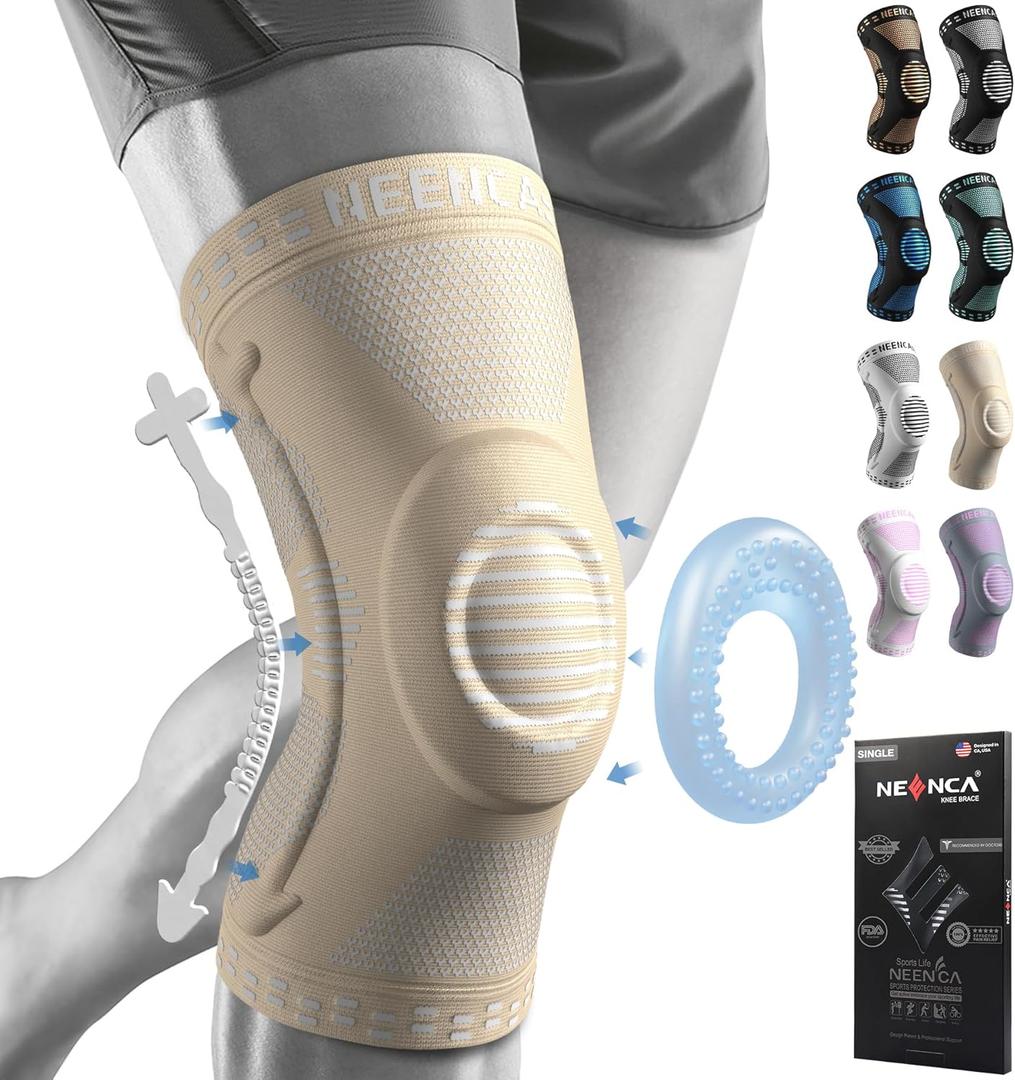 NEENCA Knee Brace for Women & Men, Medical Knee Support with Patella Pad & Side Stabilizers, Knee Compression Sleeve for Knee Pain, Meniscus Tear, ACL, Joint Pain, Runner, Workout - FSA/HSA Eligible (X-Large, Light Beige) NEENCA Knee Brace for Women & Men, Medical Knee Support with Patella Pad & Side Stabilizers, Knee Compression Sleeve for Knee Pain, Meniscus Tear, ACL, Joint Pain, Runner, Workout - FSA/HSA Eligible (X-Large, Light Beige)