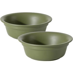 Havniva Ceramic Set of 2 Dog and Cat Bowls, 2pcs Basic 1 Cup Food or 7.8 oz Water Dishes for Puppy, Kitty, Wide Opening Rounded Edge (2 Bowls, Olive Green)