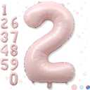 40 Inch 2 Balloon Number, Large Dusty Baby Pink Foil Number 2 Balloons Birthday Party Decor, Light Blush Matte Pink Mylar Helium Self Inflating Two Balloon for Girl 2nd Birthday Baby Shower Decoration