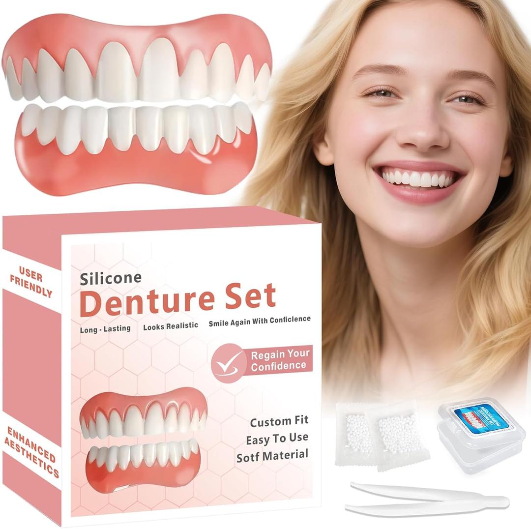 Moldable False Teeth, Dentures for Women and Men, Upper and Lower Silicone Denture Set, Fix Your Smile in Minutes, 1PCS-M