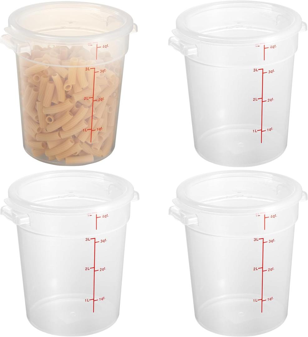 CURTA 4 Quart Translucent Round Food Storage Container with Lid, Pack of 4 NSF Listed, BPA-Free, Commercial-Grade Polypropylene, Freezer & Dishwasher Safe, Non-Stick, Easy-Read Graduations