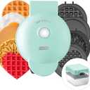 DASH Multimaker Mini System - Waffle Maker with Six 4 Removable Plates & Storage Case: Waffle Iron & Griddle, 4-in-1 Mini Waffle Maker for Kids and Families  Nonstick Surface, Just Add Batter (Aqua) (6 Plates and Storage Case)