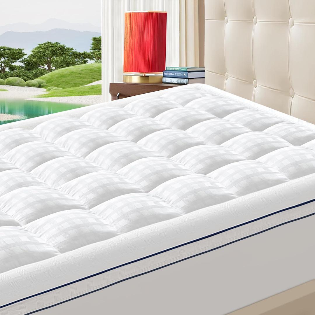 ABENE Mattress Topper for Back Pain Relief, Extra Thick Mattress Pad Pillowtop, Soft Cotton Cover with 8"-21" Deep Pocket, 1300gsm Overfilled Down Alternative Filling (Cotton White, Full)