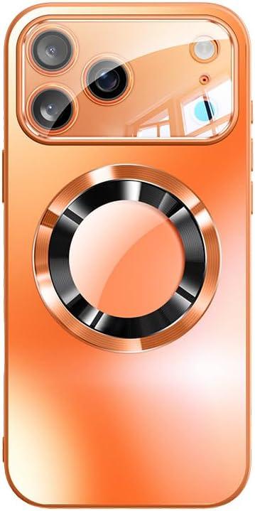 Magnetic Series Design for iPhone 16 Pro Max Case,[Compatible with MagSafe][Military Drop&Full Camera Lens Protector] Large Window Logo View Dust-Proof Matte Shockproof Cover,Orange