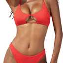 BERLOOK Women's 2 Piece Bikini Sets O Ring Triangle Top Cheeky Thong Bottom Bathing Suit Summer Beach Swimwear (X-Large, Red)