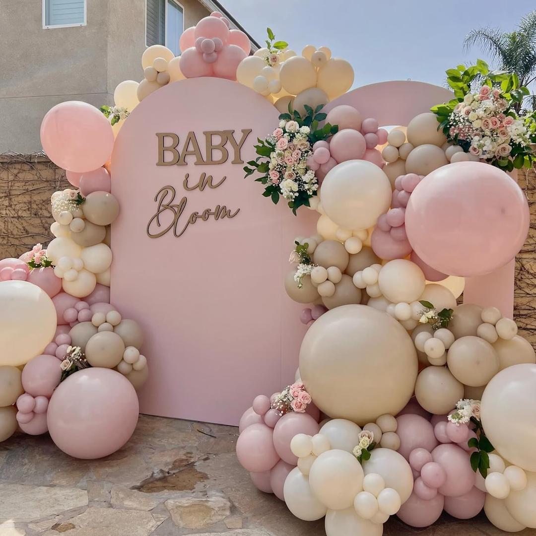 Boho Dusty Pink Balloon Arch Garland Kit 135Pcs Neutral Pink White Sand Ivory Nude Balloons for Girls Baby Shower Birthday Wedding Gender Reveal Party Decorations