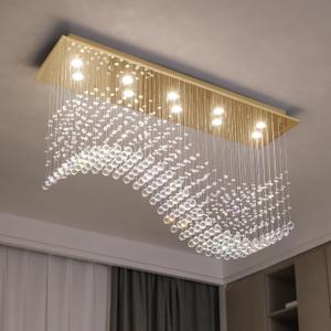 Siljoy 12-Lights Modern Crystal Chandeliers, Luxury Wave Raindrop Crystal Pedant Light Fixture, Rectangular Flush Mount Ceiling Light for Dining Room Living Room Kitchen Island 47 Inch, L47 Inch
