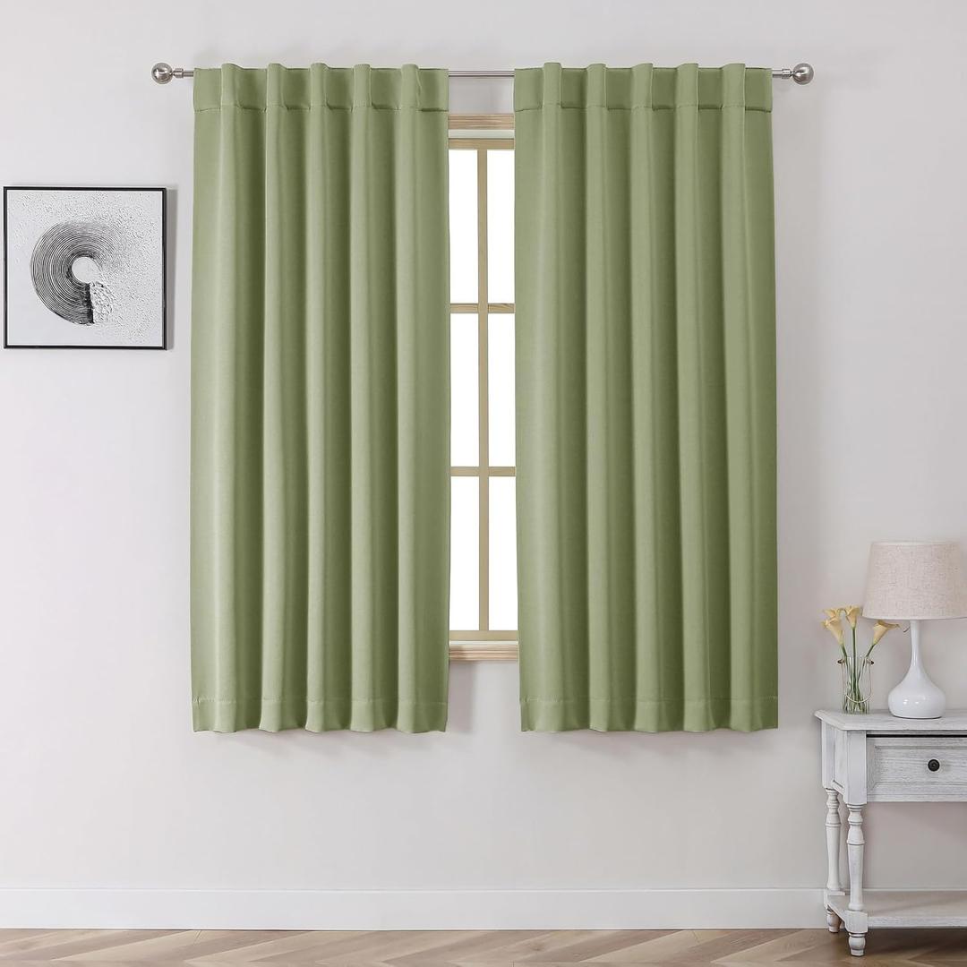 Chyhomenyc Dot Sage Green Blackout Curtains for Bedroom 63 Inch Length 2 Panels Set, Thermal Insulated Energy Saving Noise Reducing Rod Pocket Back Tab Window Curtain Drapes, Each 40Wx63L