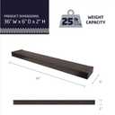 HIGH & MIGHTY 515665 Modern 36" Floating Shelf Holds up to 25lbs, Easy Tool-Free Dry Wall Installation, Flat, eCommerce Packaging, Espresso