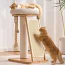 Modern Cat Tree Small Tower with Scratching Post for Indoor, 28 inch Solid Wood Multifunctional Corner Cat Tree Tower with Bed, Dangling Ball,Interactive Rope, Scratching Board