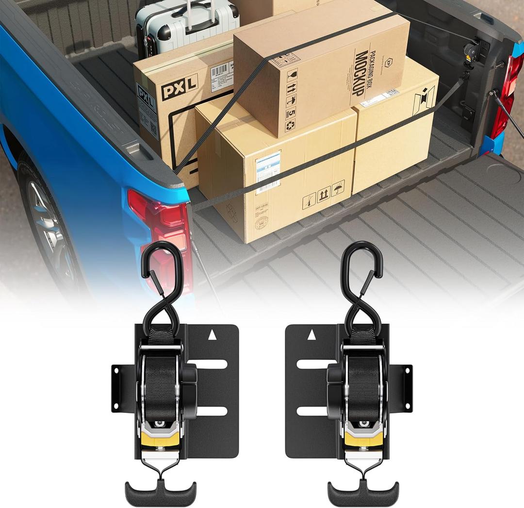 Upgraded Retractable Ratchet Straps Compatible with 2019-2025 Chevy Silverado GMC Sierra 1500 Accessories, 2 Pack Truck Bed Tie Downs Replacement for 2019-2026 Chevy Silverado