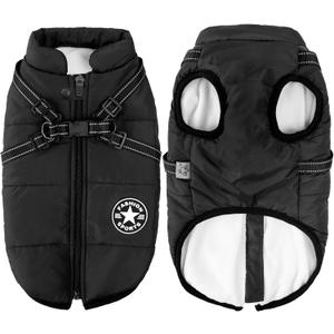 Aiboria Winter Coat for Dogs - Waterproof Jacket, Windproof Fleece Vest Harness, Warm Padded Pet Apparel - Black, Size M