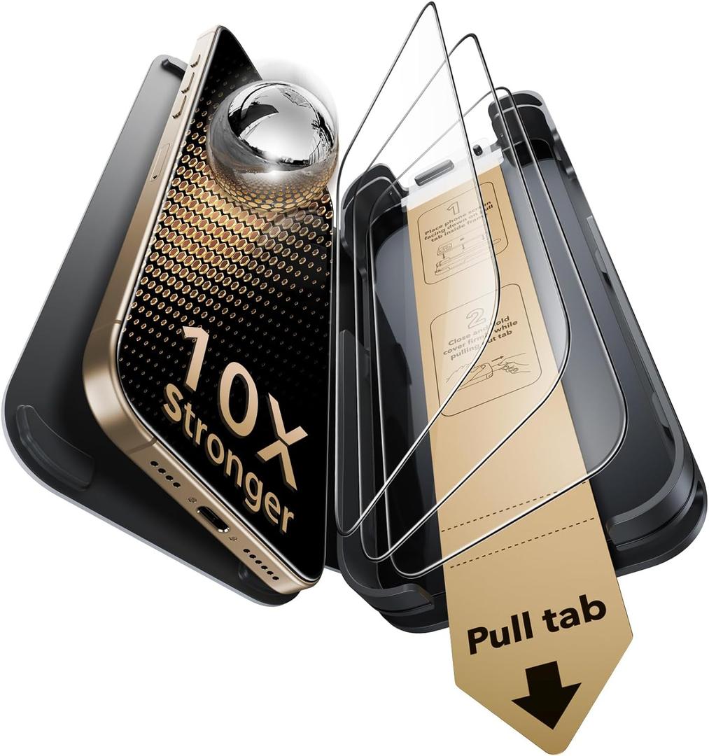 ESR Accessory Glass by Corning 3 Pack 9H+ Glass for iPhone 16 Pro Max Screen Protector, Military Grade Shatterproof & Durable with UltraFit Tray