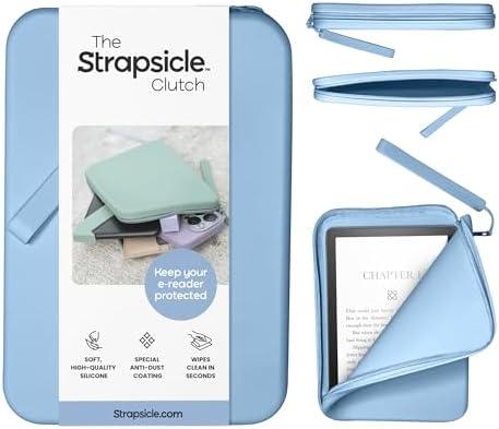 Strapsicle Silicone Clutch for Kindle & E-Readers – Multi-Purpose Bag for Phone, Wallet & Keys – Fits 6.8″–7″ Paperwhite 2024, 6″ Kindles, Kobos, Nook – Anti-Dust Coating - Bondi Blue