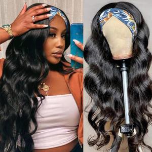 Headband Wig Human Hair Wigs Body Wave Headband Wig 24 Inch Glueless Human Hair Wig for black women human hair glueless, None Lace Front Wigs 180% Density Wear and Go Wig Machine Made Headband Wigs