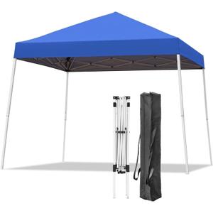 Pop-up Canopy Tent, 10x10 Foot, Slant Legs with Carrying Bag, Gazebo Shelter for Patio Deck Garden and Beach, 8x8 Foot Cover Included, Blue
