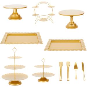 MTJYQTF Gold Cake Stand Set - 11pcs Metal Dessert Table Display Set for Party, Vintage Candy Table Display Sets for Wedding Birthday Baby Shower Housewarming Party Farewell Party CS003-1217 (Gold-11 Pcs)