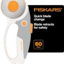 Fiskars 60mm Rotary Cutter for Fabric with Ergonomic Loop Grip And Comfort Handle, Titanium Rotary Fabric Cutter for Thick Materials, Easy and Safe Blade Change, Sewing Supplies and Quilting Tools