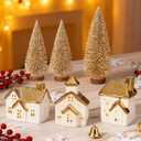 DN DECONATION Christmas Decor Village Houses, 6 Pcs Light Up White Ceramic Houses and Frosted Trees, Tabletop Christmas Town Set with Lights for Winter Decor Holiday Decorations Gifts