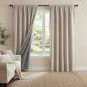 NICETOWN 100% Blackout Curtains for Bedroom & Nursery - Thermal Insulated Rod Pocket Drapes, Faux Linen Textured Draperies with Gray Blackout Liner, Natural, W52 x L80 in, 2 Panels