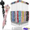 Tondiamo 45 Pcs Full Rhinestone Beadable Pens Bulk Set 15 Glitter Diamond Pens with Cards & Bags Fancy Beaded Pen for Beads DIY Cute Journalling Bling Ballpoint Craft Making(AB Colored Diamonds)