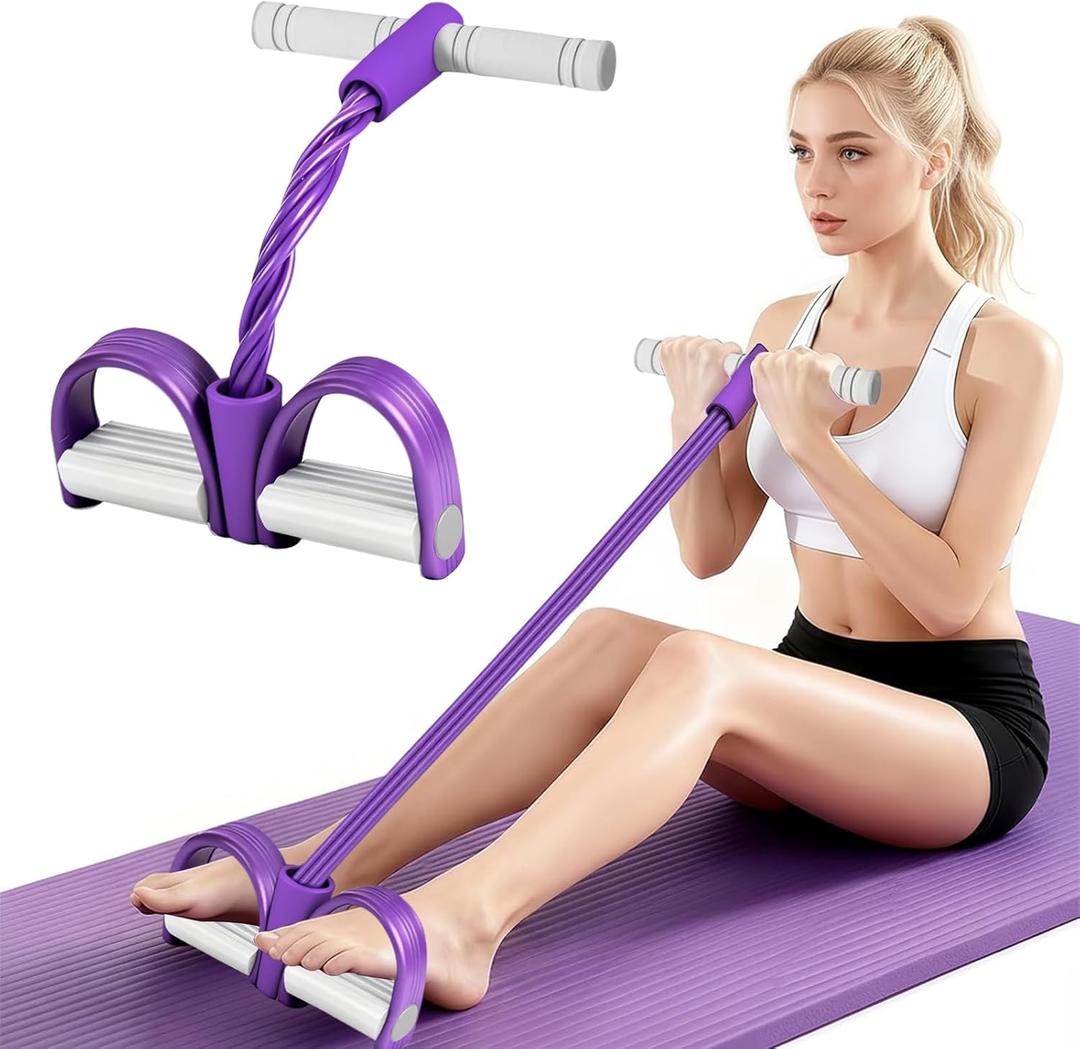 8-Tubes Pedal Resistance Band with Handle, Multifunction Exercise Rope for Working Out, Foot Pedal Resistance Band for Abdomen, Waist, Arm, Leg, Pink (Purple-)