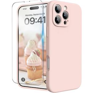 for iPhone 16 Pro Case, Liquid Silicone Case with Camera Protection Soft Gel Rubber Cover with Microfiber Lining Shockproof Protective Phone Case for iPhone 16 Pro 6.3", Chalk Pink