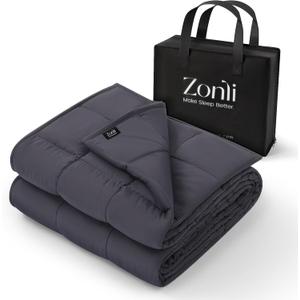 ZonLi Weighted Blanket for Adults (60"x80", 10lbs, Dark Grey) Queen Size High Breathability Cooling Heavy Blanket, Soft Material with Premium Glass Beads, All-Season, Easy Care