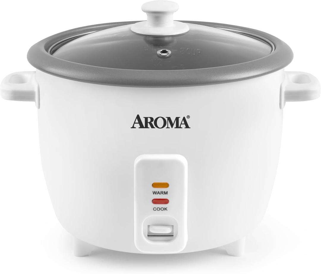 AROMA Rice Cooker, 8-Cup (Uncooked) / 16-Cup (Cooked), Pot-Style Rice Cooker and Soup Warmer with One-Touch Control, 4 Qt, White, ARC-368NG