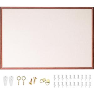 24'' x 36'' Large Linen Bulletin Board, Cork Board for Walls, Walnut Wood Style Frame, Vision Board, Pin Wood, Ideal for Shool, Home and Office