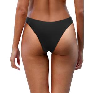 Aqua Eve Women Cheeky Bikini Bottom Brazilian High Cut Swim Bottom Low Rise Bathing Suit Bottom (X-Small, Black)
