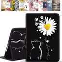 for iPad mini 6 2021 Case, PU Leather Folio Case Smart Cover with Stand & Auto Wake Sleep for iPad mini 6th Generation 8.3 Inch, Cat and Daisy Flower