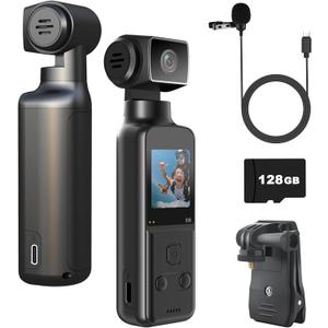 4K Body Camera with External Microphone, Mini Video & Audio Pocket Cam 270 Rotation Camera for Outdoor Sport, Bike, Travel, Police Law Enforcement, Personal Civilians, 128GB Included