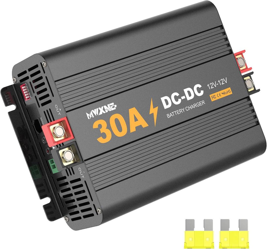 DC to DC Charger 12V 30A, Multi-Stage On-Board Battery Charger for Lithium, AGM, Gel, and Lead-Acid Batteries, Ideal for RVs, Marine, Boats and Commercial Vehicles
