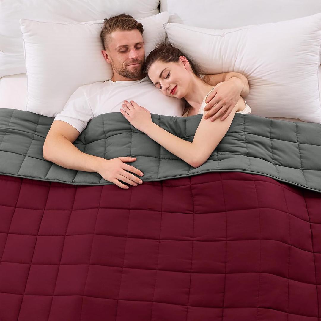 King Size Weighted Blanket for Adults (20 lbs, 80 x 87, Red Grey) Cooling Heavy Blanket for Sleeping Perfect for 190-210 lbs, Breathable Blanket for Adults & Couple All Season, Machine Washable