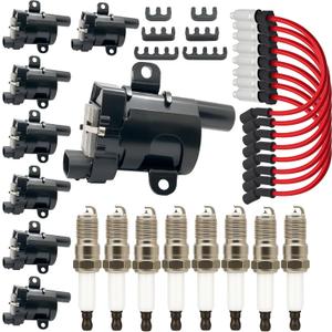 8PSC UF262 Round Ignition Coils Pack & Double Iridium Spark Plugs & Spark Plug Wires for Chevy Avalanche Express Tahoe Silverado Suburban 1500 HD GMC Savana Sierra Yukon HUMMER H2 V8 4.8L 5.3L 6L D585