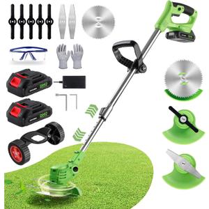 Cordless Lawn Trimmer Weed Wacker - GUIFIN 21V Lawn Mower Grass Edger with One 2.0Ah Li-Ion Battery Powered & 3 Cutting Blade Types, Compact Power Tool for Lawn Yard Work