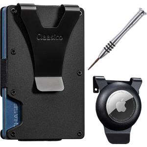 Classico Slim Wallet with Airtag Holder - RFID Blocking, Minimalist Metal Wallet for Men (Black)