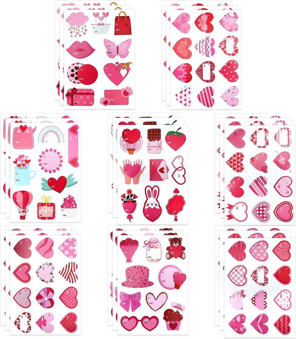 Heart Stickers, 252 PCS Pink Love Self Adhesive Stickers Bulk, 24 Sheets Heart Label Decorative Scrapbooking Sticker for Envelopes Cards Gift Crafts Wedding Birthday Party Favors Decorations Supplies