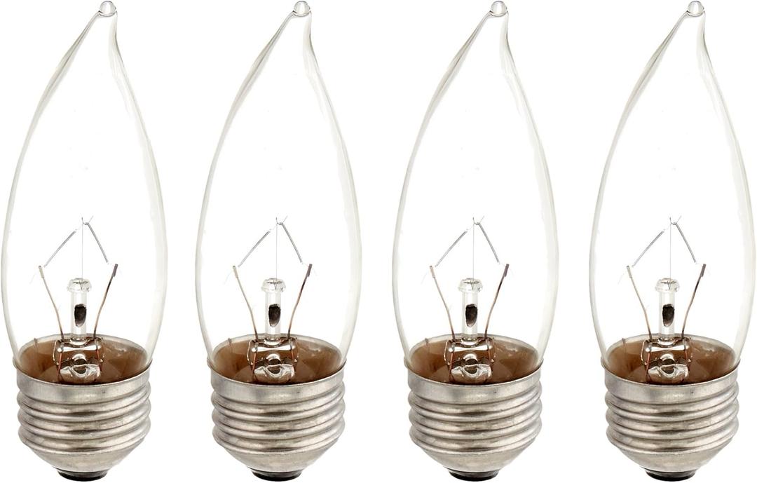 Phillips Bent Tip Candle 40W BA9.5 Bulb Medium Base E26 Lights 4 Pack