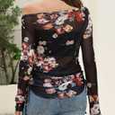 CiCiBird Womens 2025 Fall Off Shoulder Tops Long Sleeve Floral Mesh Shirts Trendy Going Out Outfits (Black, L)