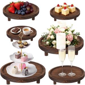 6 Pcs Wooden Risers Display Stands Rustic Wood Cake Cupcake Stands for Party Round Food Risers Buffet Wooden Holder Rustic Riser for Buffet Display Home Wedding Party Decor