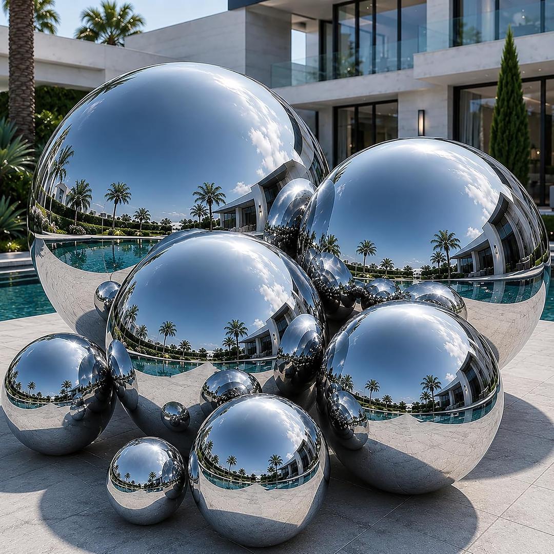 Inflatable Mirror Ball, Large Shiny Mirror Balls, 6PCS, Silver
