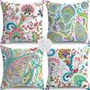 4 x NIGHTWISH Outdoor Waterproof Pillow Covers 20x20 Set of 4 Spring Summer Floral Boho Decorative Outdoor Throw Pillows Paisley Cushion Cases for Patio Furniture Bench Couch Sunbrella